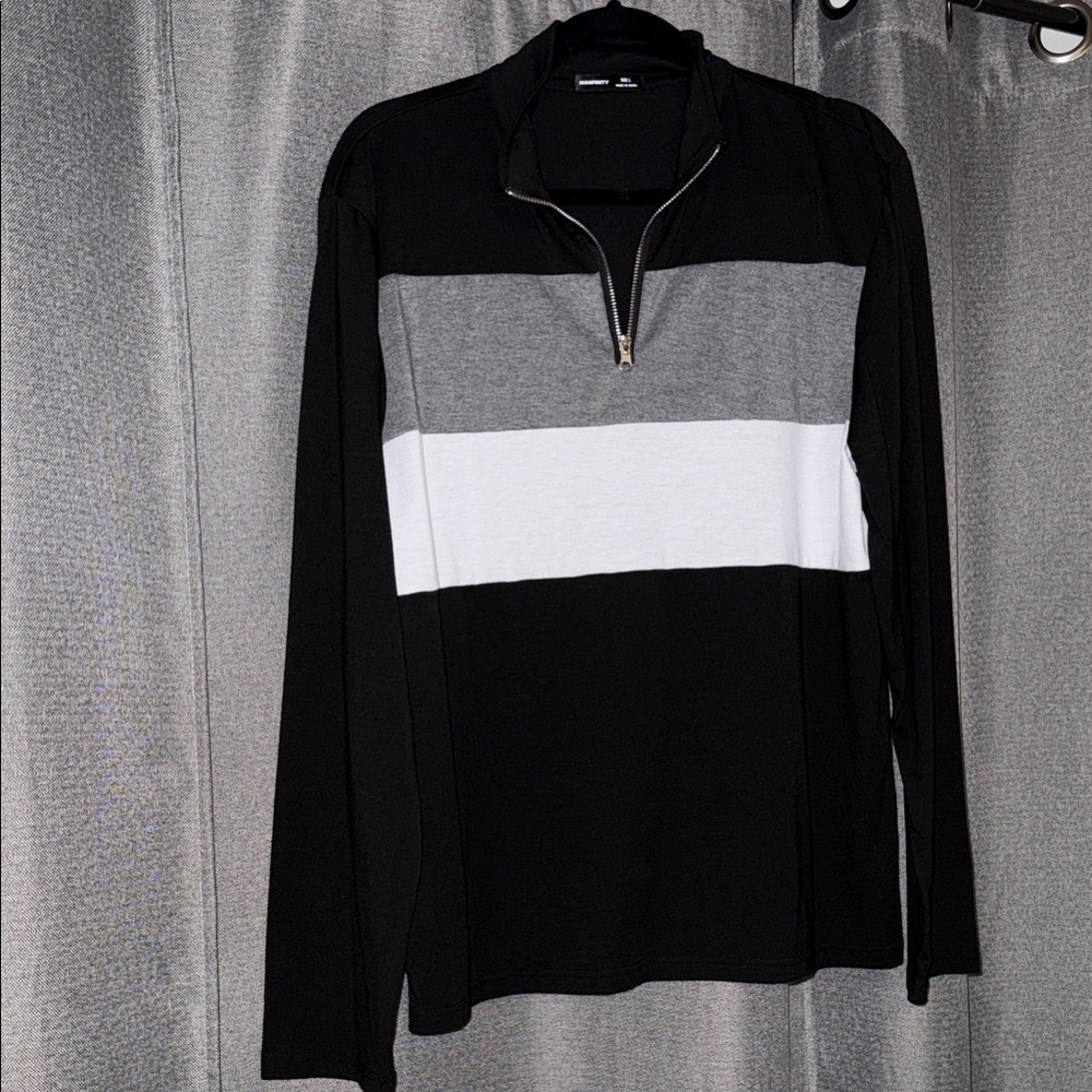 MANFINITY Black, Gray, and White Men's Zip-Up Long Sleeve Shirt